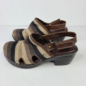 Born BOC Striped Fabric Neutral Mules Clogs Sling Back Size 7